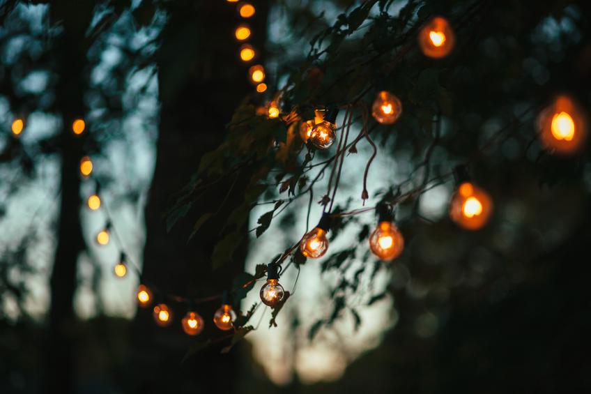 Des guirlandes lumineuses solaires ou des lanternes accrochées aux arbres ou aux buissons ont un effet féérique.