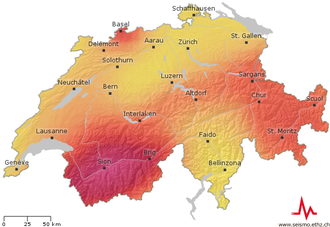  Vor allem die Region Basel und das Wallis gelten als gefährdet und sind auch die Stätten der stärksten Beben in der Schweiz.
